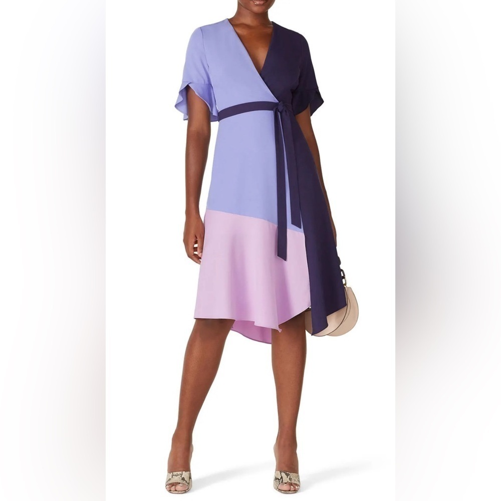 Anthropologie Hutch Colorblock Blue & Purple Wrap Crepe Dress Size Medium